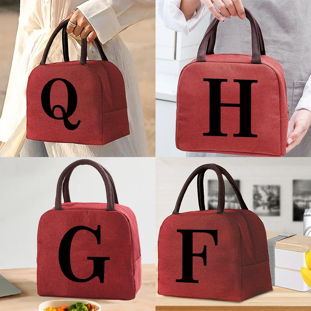 

Portable Lunch Bag Cooler Thermal Insulated Tote Zipper Travel Picnic Food Container Bags for Work Lunch Box Black Letter Series