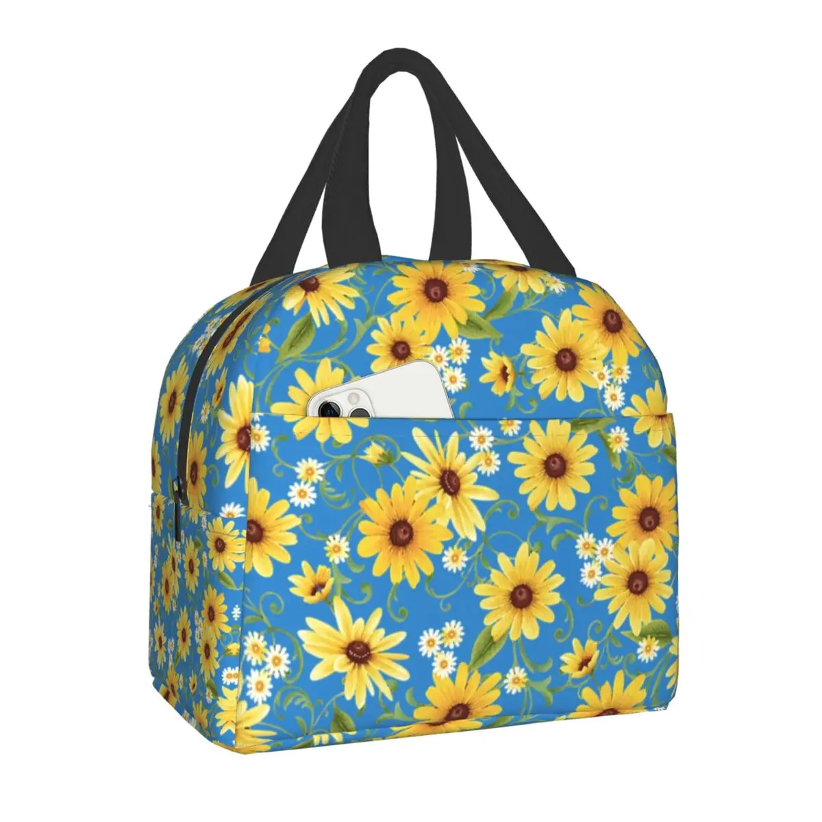 

Sunflower And Daisy Thermal Insulated Lunch Bag Portable Floral Flowers Lunch Box For Women Kids School Multifunction Food Box