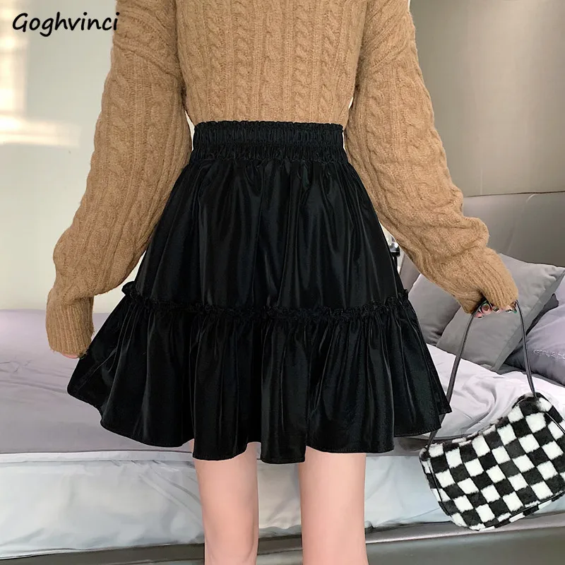 

Skirts Women College Young Style Ladies Mini Faldas Stylish Empire Holiday Cute Basic Solid Ins Spring Fall All-match Harajuku