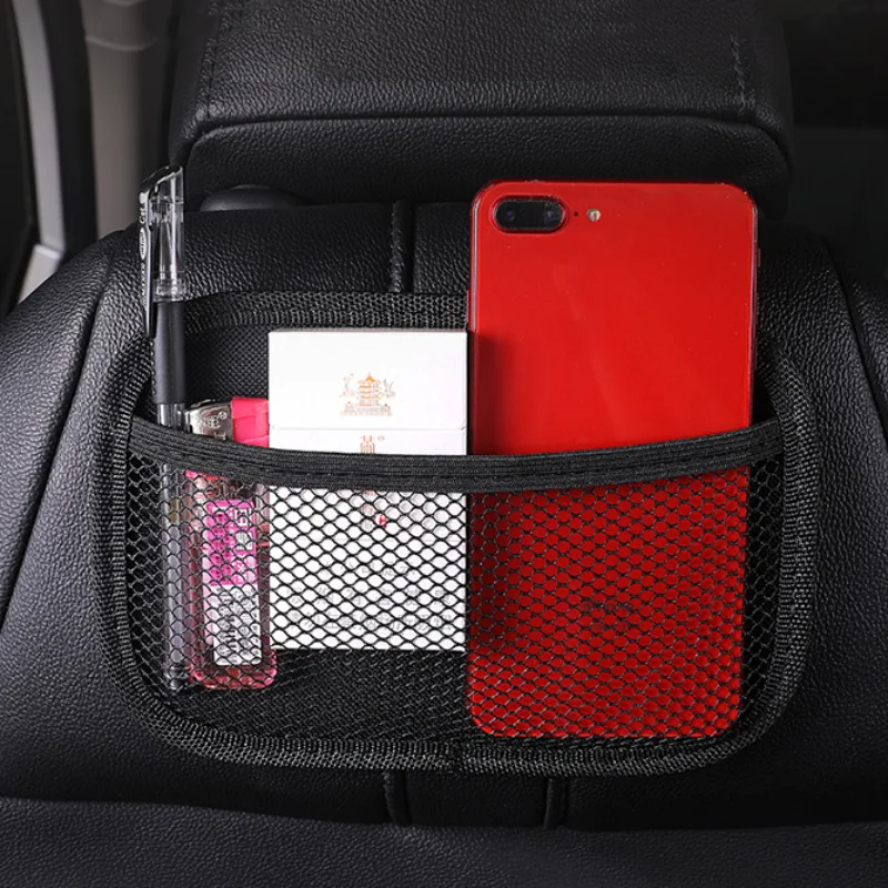 

Car Storage Net Leather Mesh Bags Car Interior Organizer Self Adhesive Storage Bag for Phone Card Coins Keys Auto Tidying Holder
