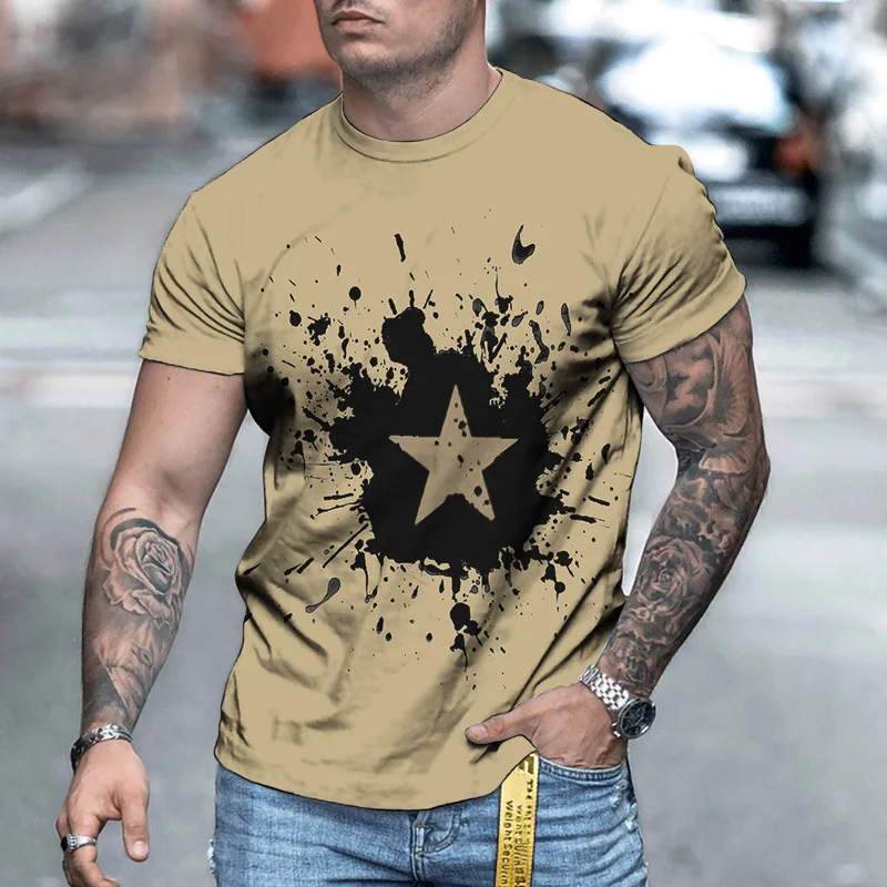 

2022 Summer Pentagram 3D Print Men's Shirts Casual Plus Size Loose Clothes T-Shirt Streetwear Hip Hop Plus Size Clothes