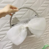 luxury design rhinestone circular handle evening bag for women half moon round dinner clutch big bow female wedding party bag