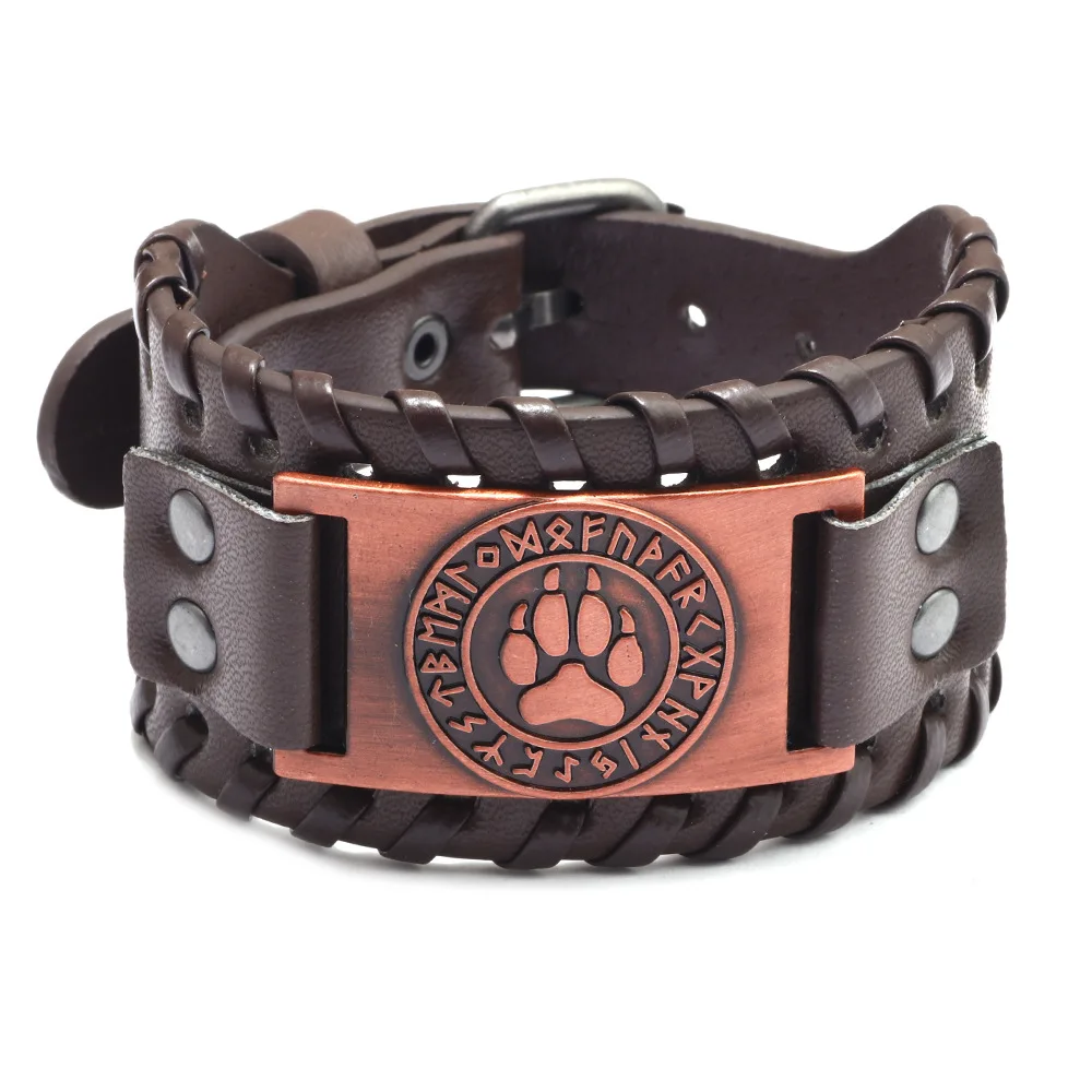 

Viking Bear Claw Wide Bracelet Nordic Rune Letter Amulet Leather Bracelet Factory Direct Sales
