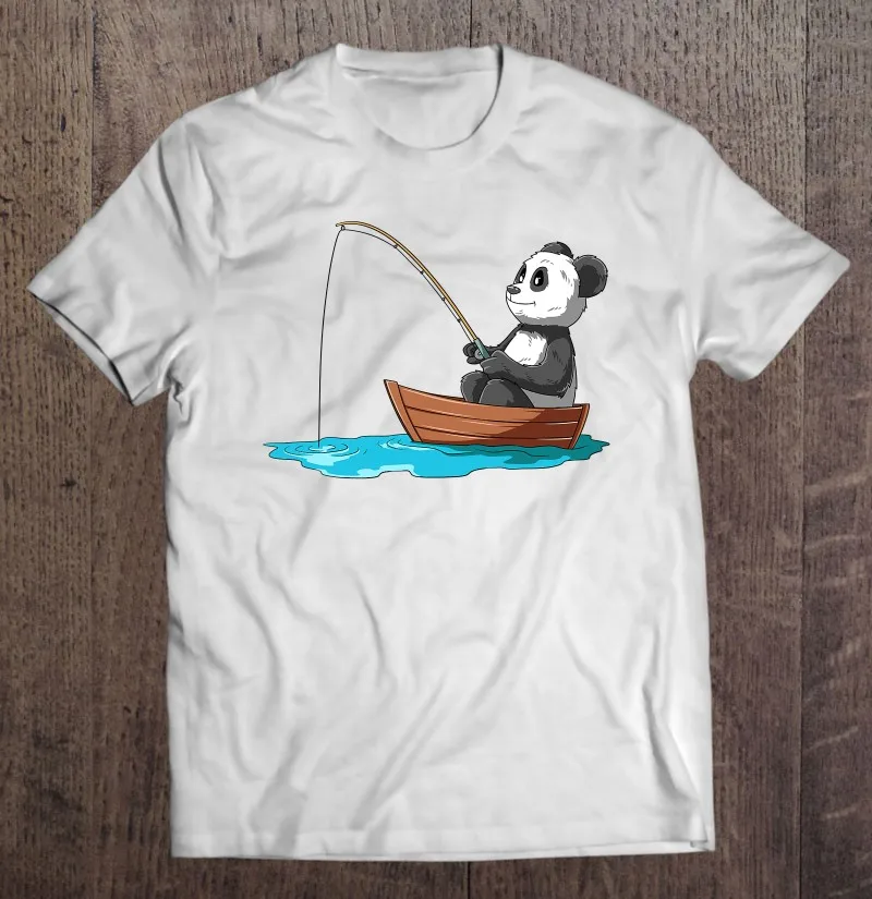 

Футболка мужская с принтом панды рыбалки панды рыбака лодки рыбалки влюбленных, хлопковая рубашка с принтом манга, одежда в стиле хип-хоп