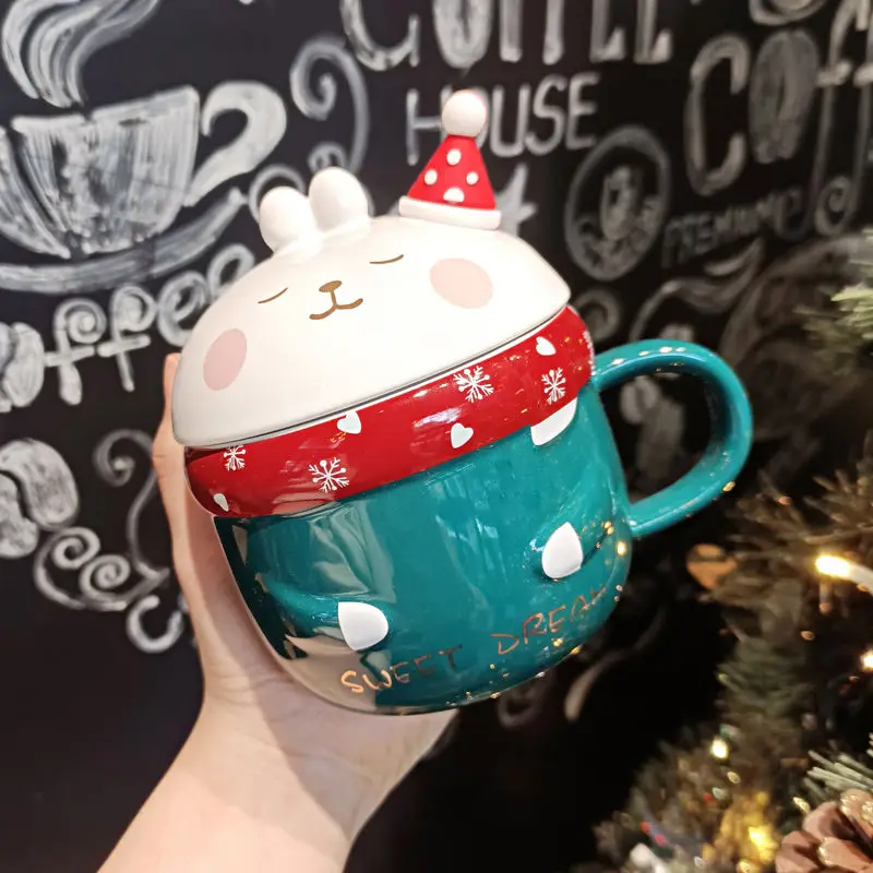 

Mark Cup with lid spoon for birthday gift ceramic water cup household coffee cup moomin cat mug kawaii mug coffee mugs