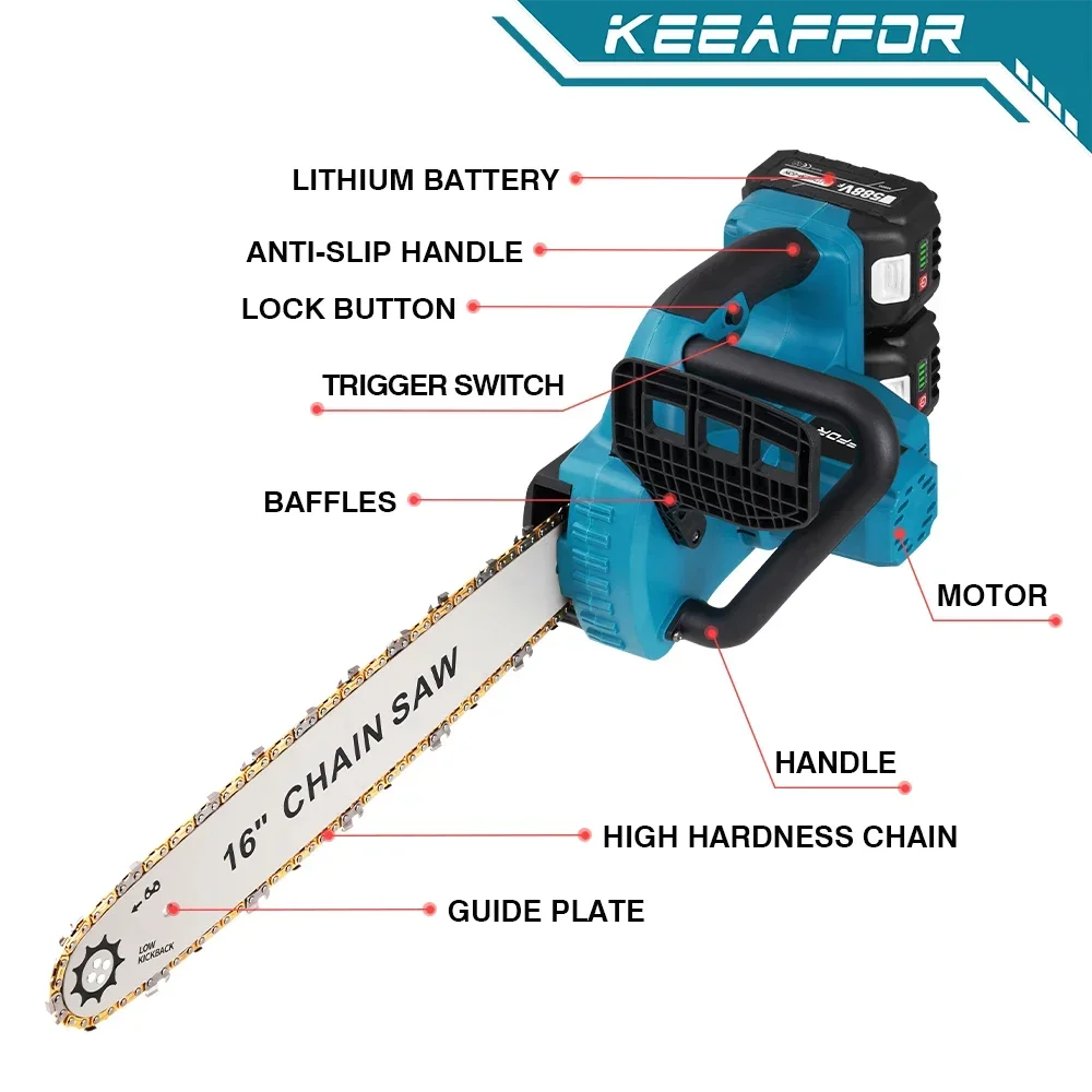 KEEAFFOR 7980 Вт электрическая цепная пила 16-дюймовая бесщеточная резка
