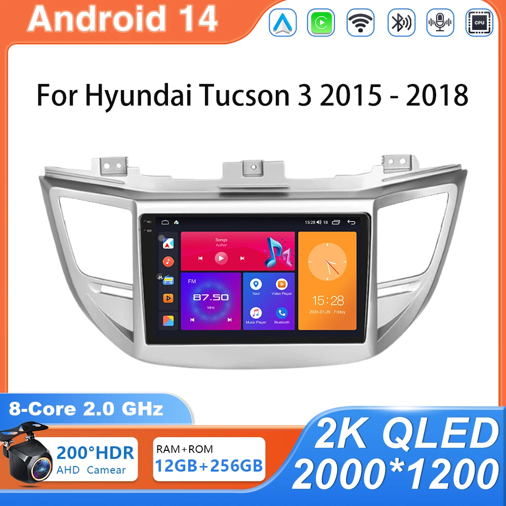 Автомобильный радиоприемник Android 14 для Hyundai Tucson IX35 3 2015-2018 головное устройство
