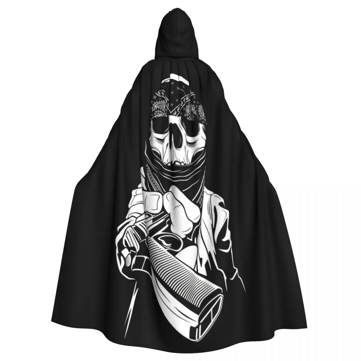 A Skull Wearing A Bandana Hands Over A Gun,vector Hooded Cloak Halloween Party Cosplay Woman Men Adult Long Witchcraft Robe Hood