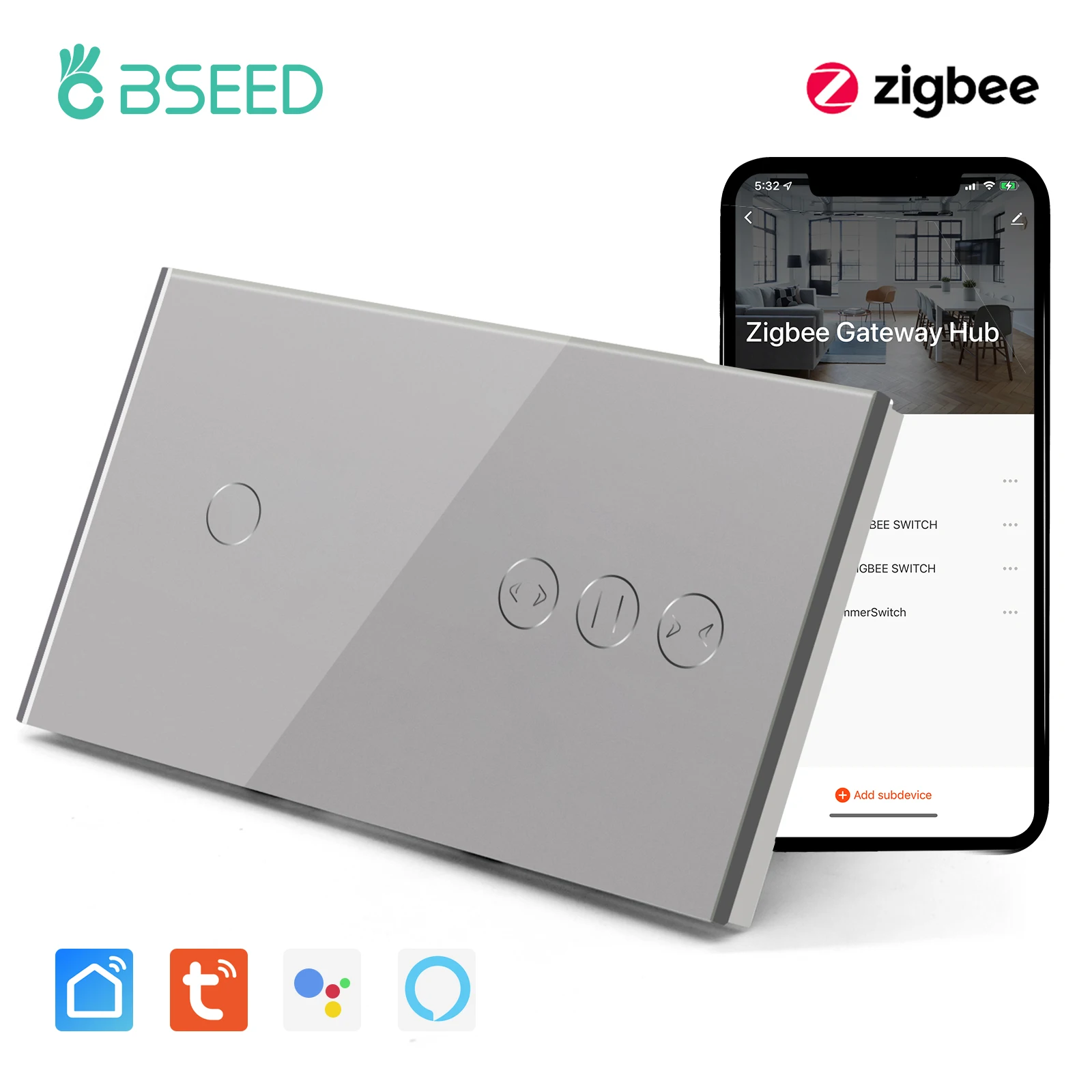 Переключатель для занавесок BSEED Zigbee с поддержкой голосового управления |