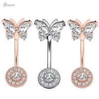 round crystal zircon butterfly belly bar piercing jewelry surgical steel navel rings belly button rings for women navel peircing