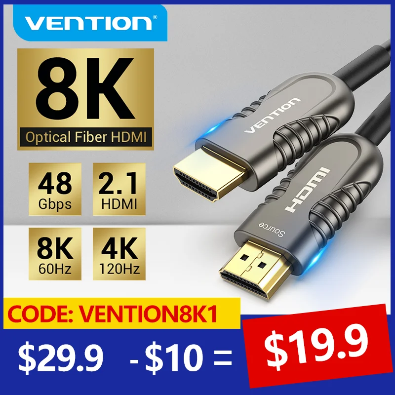 vention 8k hdmi 2 1 cable 120hz 48gbps fiber optic hdmi cable ultra high speed hdr earc for hd samsung lg tv box ps5 cable hdmi free global shipping