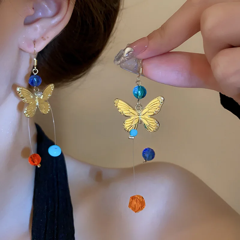 

New Fashion Sweet and Cute Butterfly Tassel Beaded for Women Earrings New Unique Design 18k Gold Plated Earrings Jewelry Gift