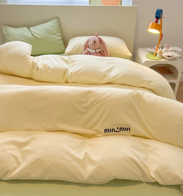 INS Cream Sle Sanding Quilt Cover Single Piece Non-Cotton Pure Cotton Simple Solid Student Dormitory Qui...