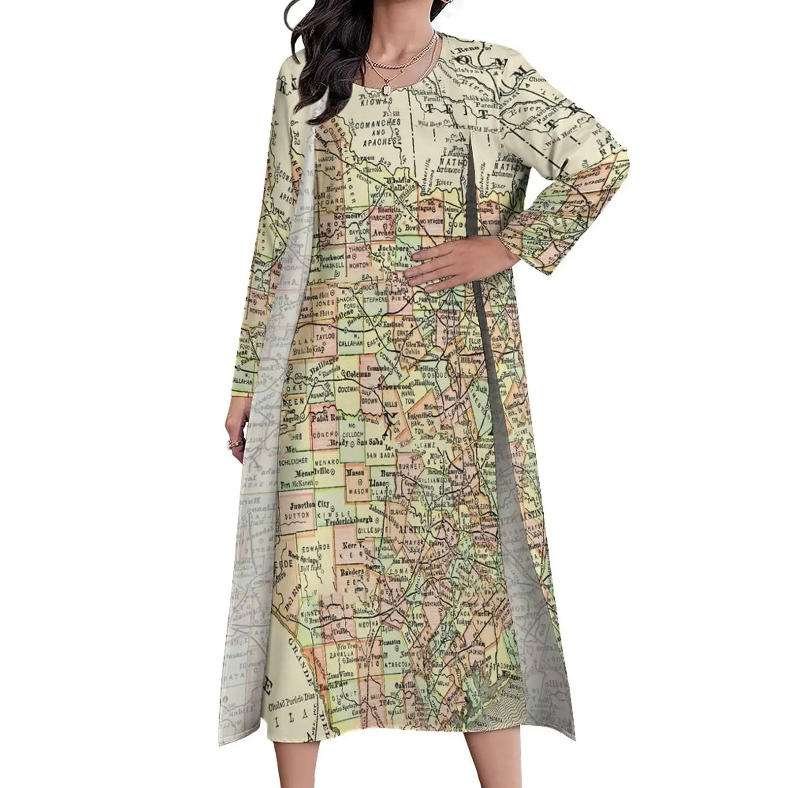 

Платье-макси с картой Техаса, длинное пляжное платье в стиле бохо для ночного клуба и штат города, Одежда большого размера с графическим рисунком