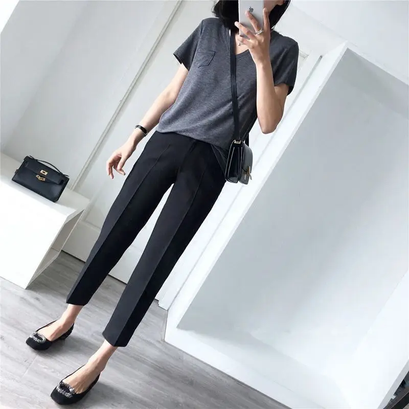 

Women 2022 Spring Autumn Formal Pants Trouser Female High Waist Pockets Button Up Harem Pants Office Lady Casual Suit Pants H10