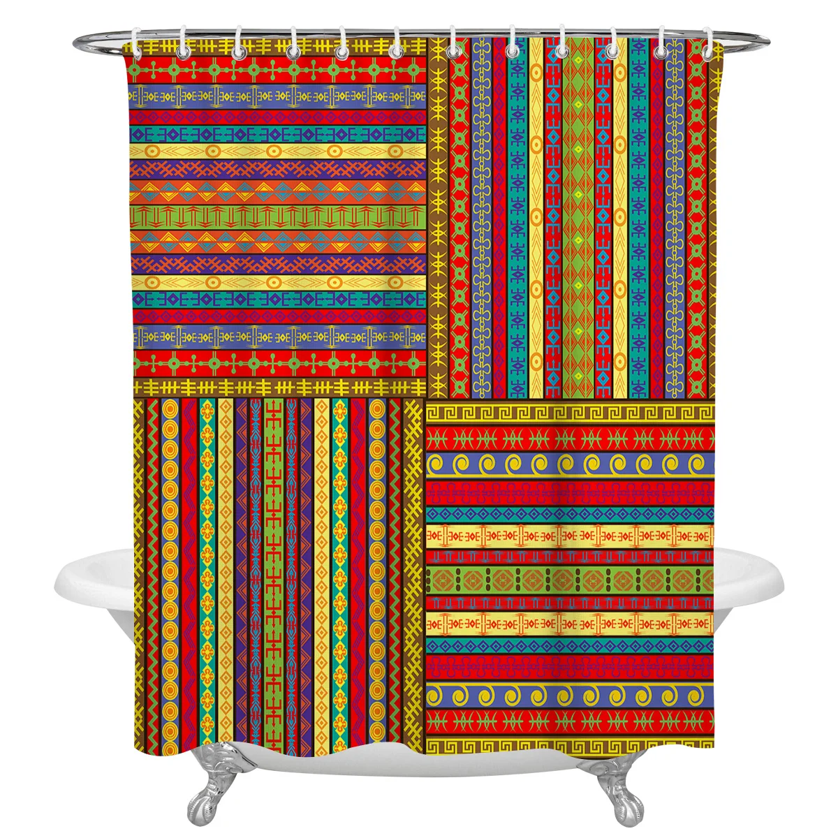 

Afrian Ethnic Colorful Shower Curtains for Bathroom Waterproof Fabric Bath Curtain with Hooks Waterproof Bath Screen