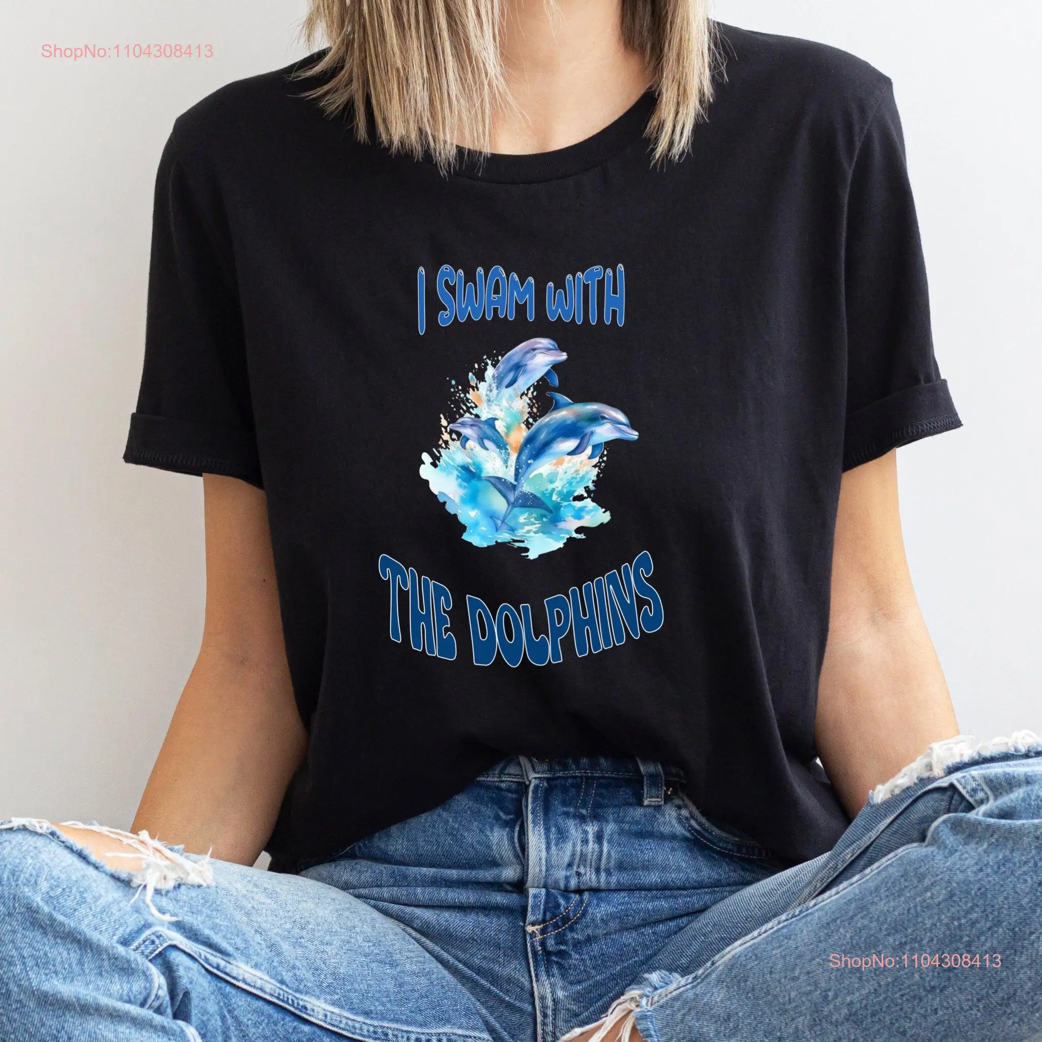 Футболка Dolphin Lover I Swam with the Dolphins Watching Trip Семейный отдых Плавание Хлопок с длинными