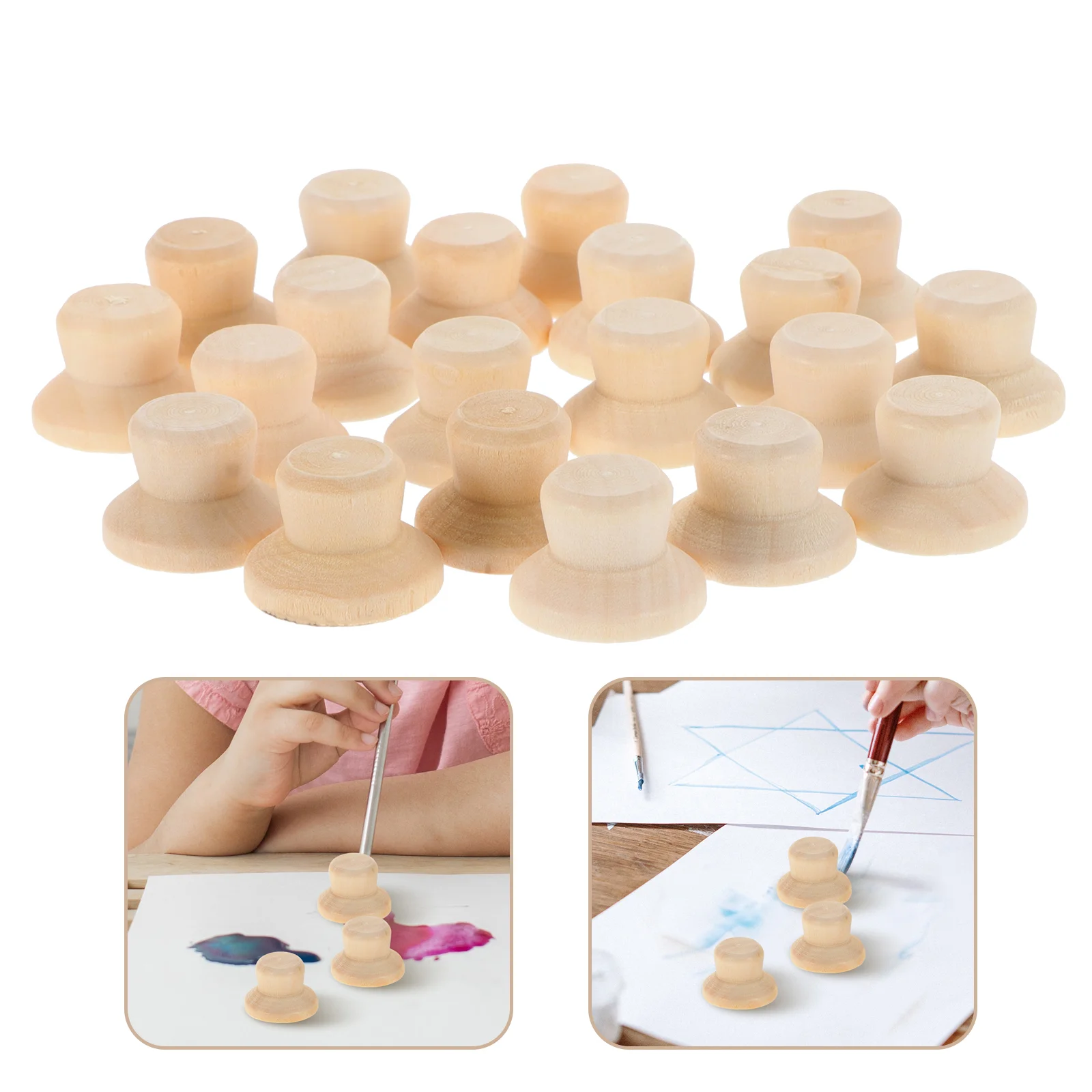 

20 Pcs DIY Drawing Wooden Chips Woody Hat Unfinished Peg Dolls Hat Artist Drawing Mannequin Model Kids