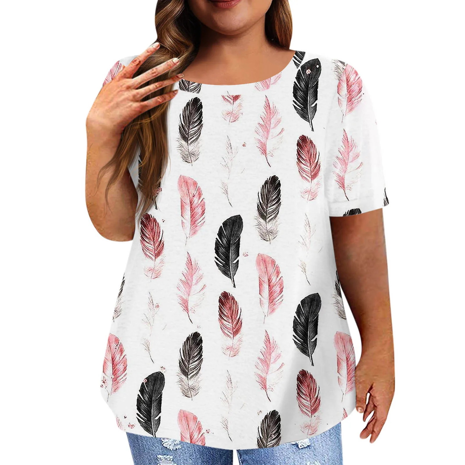 

Футболка женская летняя с круглым вырезом и цветочным принтом, 5XL