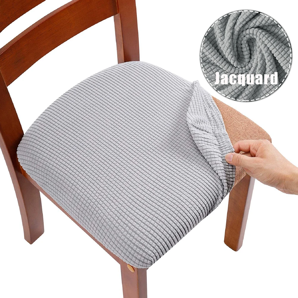 

Spandex Jacquard Chair Seat Covers Thick Elastic Cushion Stool for Dining Wedding Chair Removable Covers Dining Room Decor 1Pcs