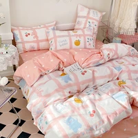 cute bear fruit family bedding set for girl korean cotton twin full queen size bedding couple fitted bed sheet duvet cover set