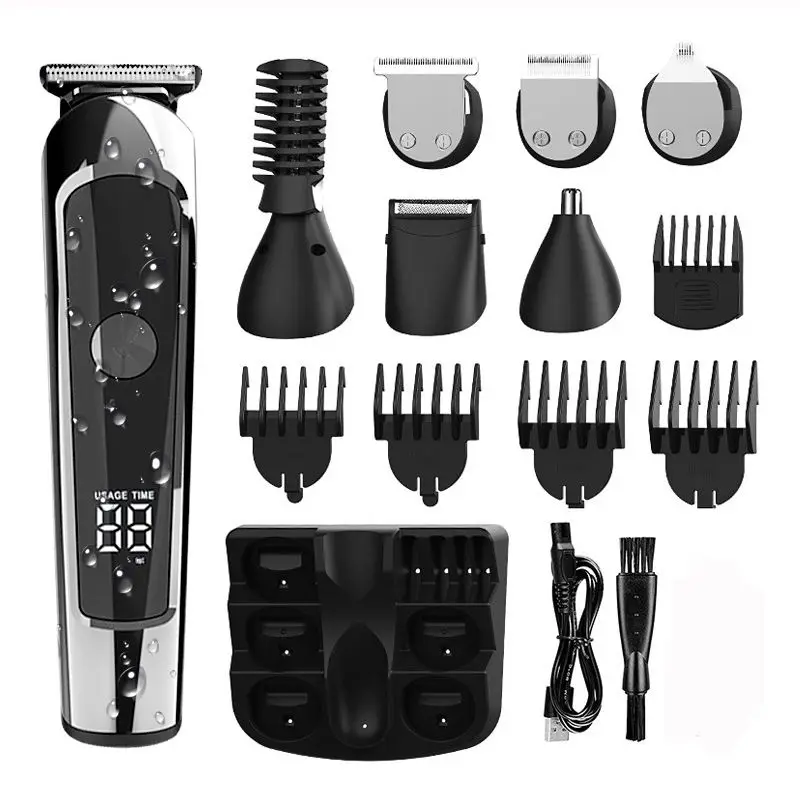 

surker rechargeable 6 in 1 grooming kit men's shaver hair clipper beard trimmer body hair nasal hair organ waterproof LCD