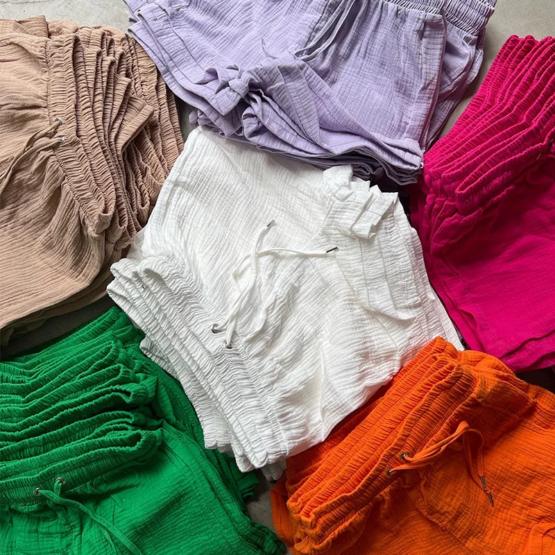 Casual Sleepwear Cotton Pajamas for Women Turn-Down Collar Sleep Tops Suits with Shorts Gauze Cardigan Homewear Summer