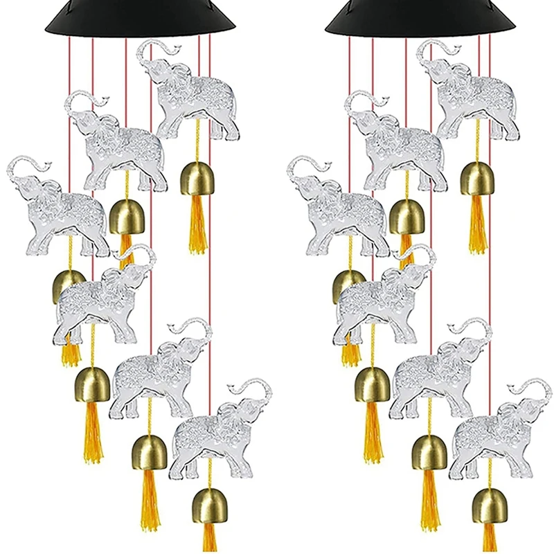 

2X Solar Elephant Wind Chimes,Hanging Light With Bells,Color Changing Waterproof Wind Chimes CNIM Hot