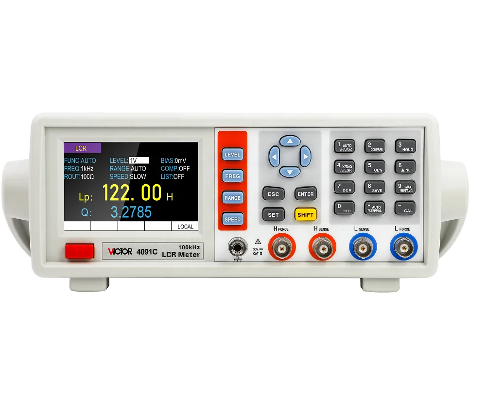 

VICTOR 4091C Digital Bench Top LCR Meter 10 Hz -100 KHz Bandwidth Frequency Adjustable 10 ~ 2000 mv