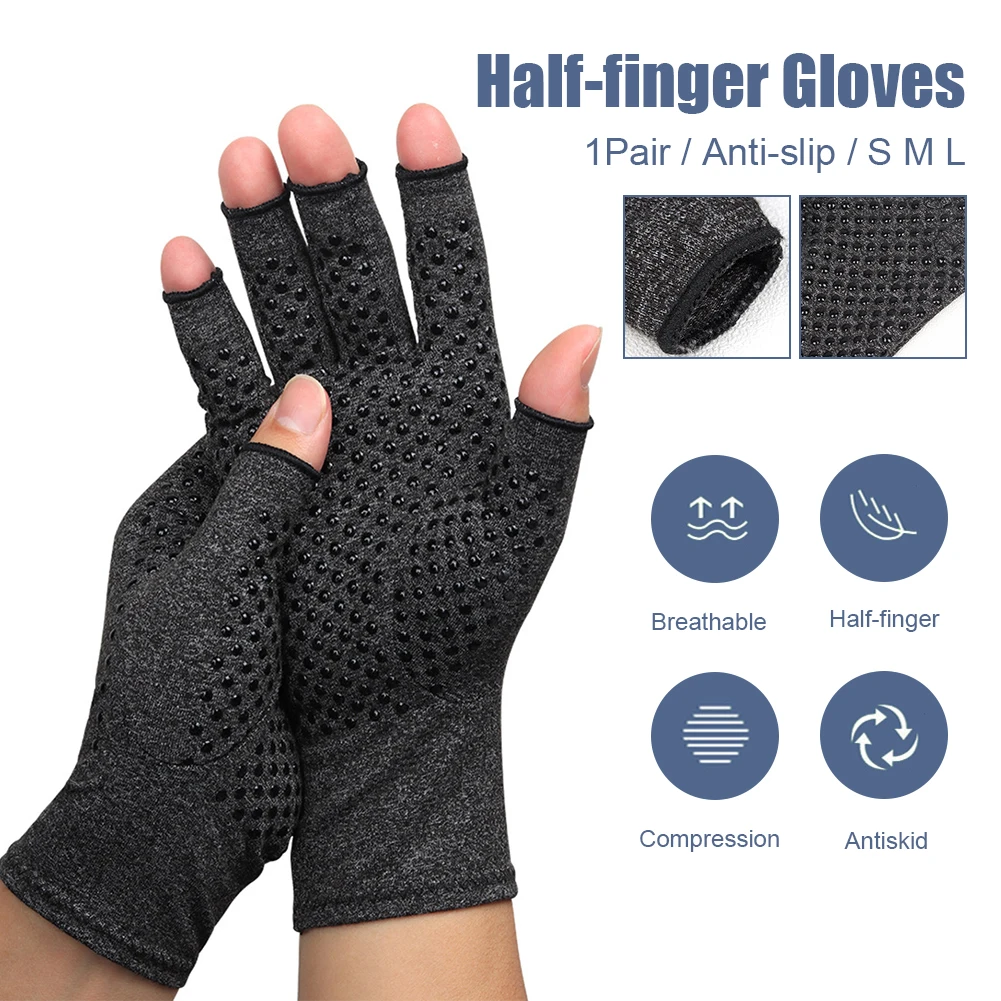 

1Pair Compression Arthritis Gloves Half-fingerNon-Slip Gloves Men Women Cotton Pain Relief Hand Brace Therapy Wristband Glove