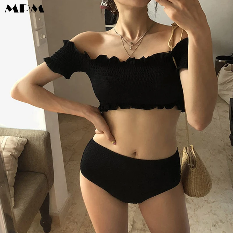 Сексуальный раздельный купальник с пышными рукавами облегающий модный