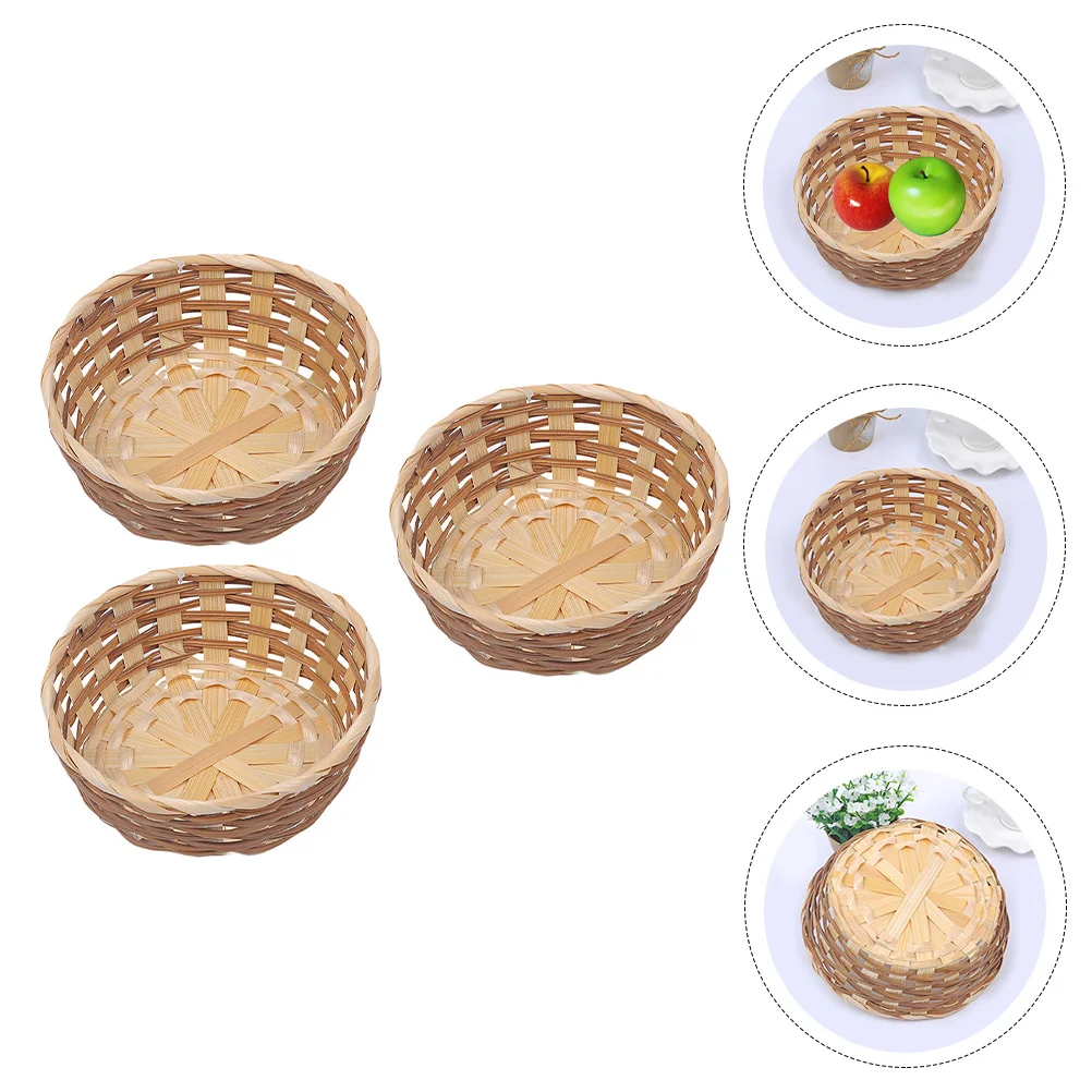 

Basket Storage Fruit Woven Serving Baskets Wicker Container Rattan Breadtray Snack Bowl Roundbamboo Decorative Rustic Countertop