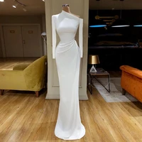 modern simple prom dress custom made long sleeves asymmetrical neck sweep train formal party dresses mermaid evening gown