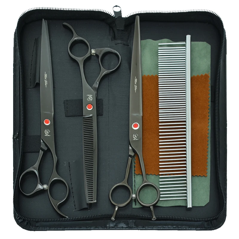 

8" Professional Pets Cutting Scissors Curved Tesoura Dog Thinning Shears Japan 440C Animal Grooming Scissors Cat Trimmers B0044A