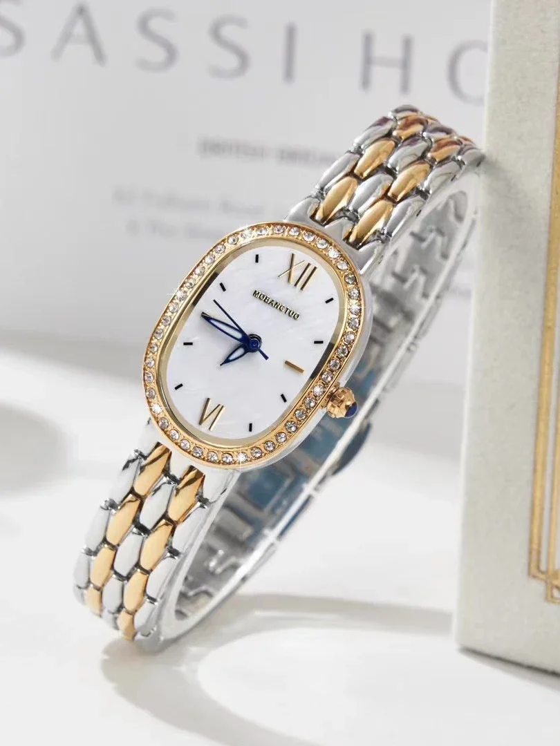 Женские кварцевые часы роскошные модный Овальный циферблат винтажные женские