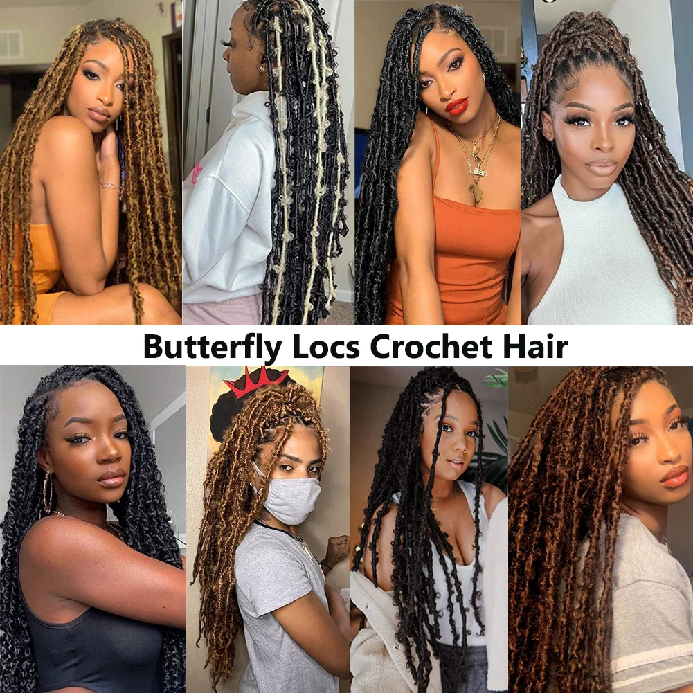 Butterfly Faux Locs Crochet Goddess Braids Pre looped Distressed Butterfly Soft Locs Crochet Dreadlocks Synthetic Hair Extension images - 6