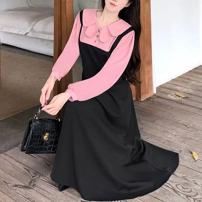 Платье-миди женское демисезонное ТРАПЕЦИЕВИДНОЕ с воротником кукла