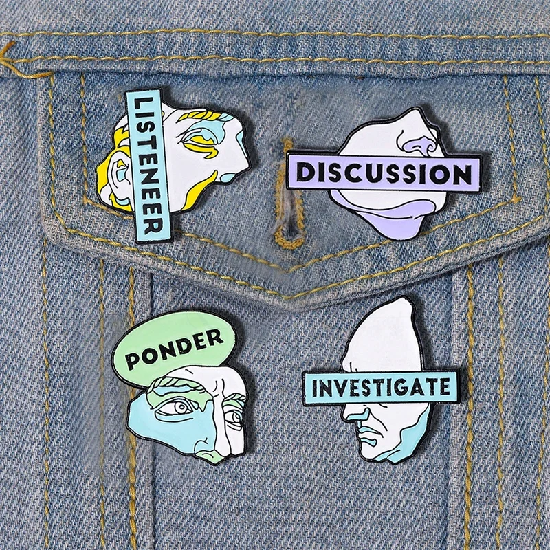 

XEDZ Creative Art Sculpture Brooch Color Discussion Investigate Ponder Face Art Figurine Metal Badge Punk Brooch Jewelry Friends