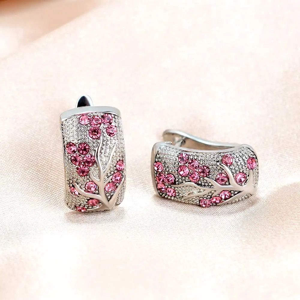 

Модные Роскошные серьги-кольца с микро-инкрустацией в виде ветки сливы для женщин Красные Зеленые Синие розовые циркониевые серьги Свадебн...