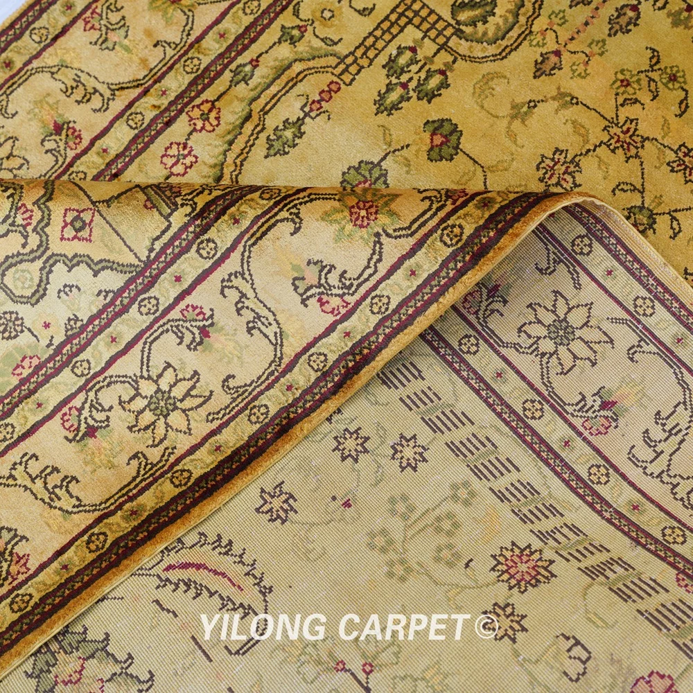 91x152 см античный Шелковый коврик ручной работы с деревом золотые восточные