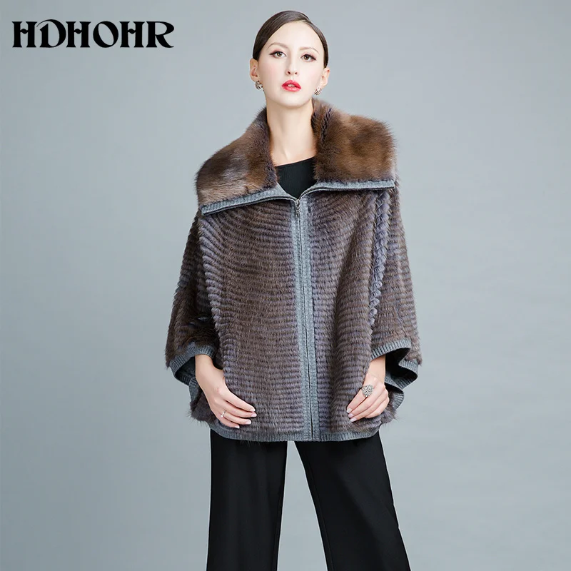 

Mink 2023 Knitting Fur Coat Women Lapel Bat Sleeves High Quality Winter Fashion Real Mink Fur Coats Large Size Fur Jacket