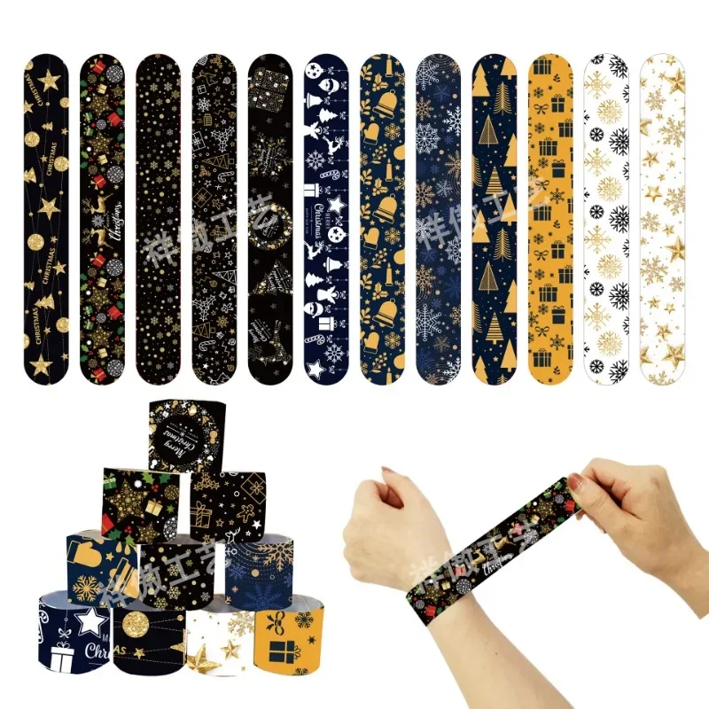 12 шт. рождественские черно-белые золотые браслеты со снежинками и колокольчиками