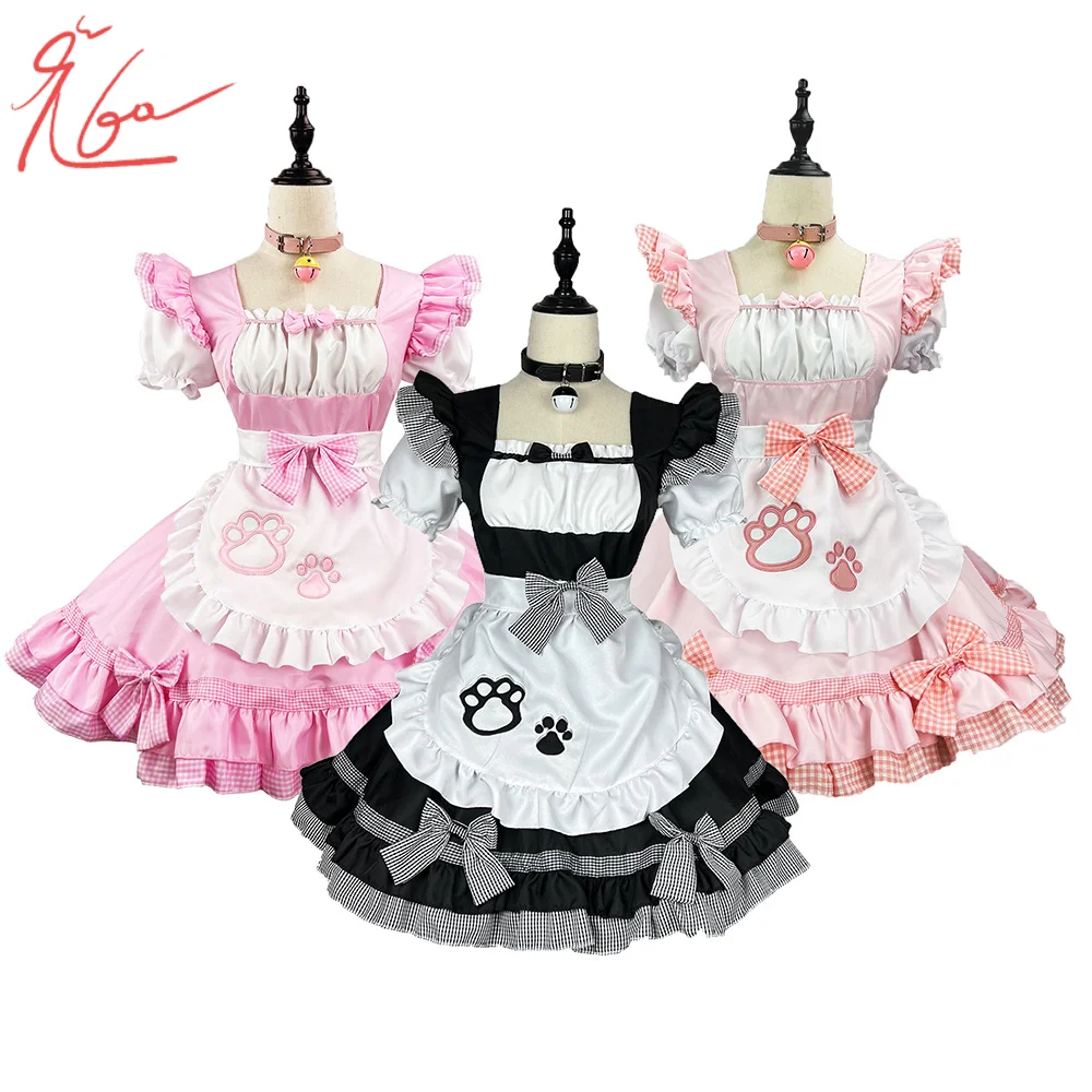 

Платье в стиле "Лолита", косплей-костюмы кошек и девушек, костюм горничной, аниме, черное, белое, розовое платье, милое вечернее платье для девочки, юбка