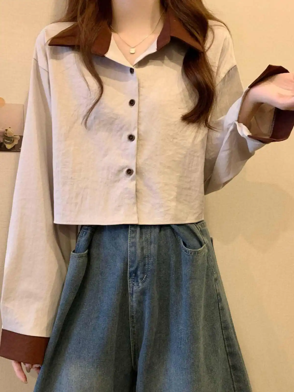 Корейская серия La Chabell рубашки с длинными рукавами в тон женские осенне-зимние 2024