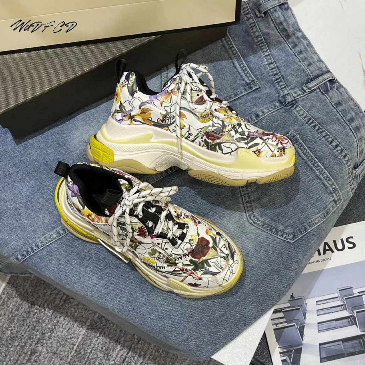 

Womens Chunky Sneakers Fashion Secondary Cowhide Leather Upper Height Increased Platform Shoes Trend Mixed Colors Casual Shoes