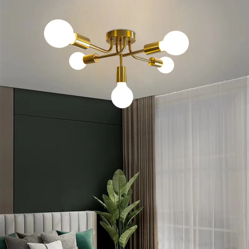 

Скандинавская латунная осветительная арматура, Современная потолочная лампа E27 для ресторана, люстра для спальни, гостиной