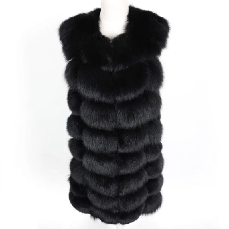 Winter Natural Real Fox Fur Vest Coat Genuine Fur Waistcoat Female Sleeveless Vest Long 88cm Plus Size 7XL Coats Gilet Jacket