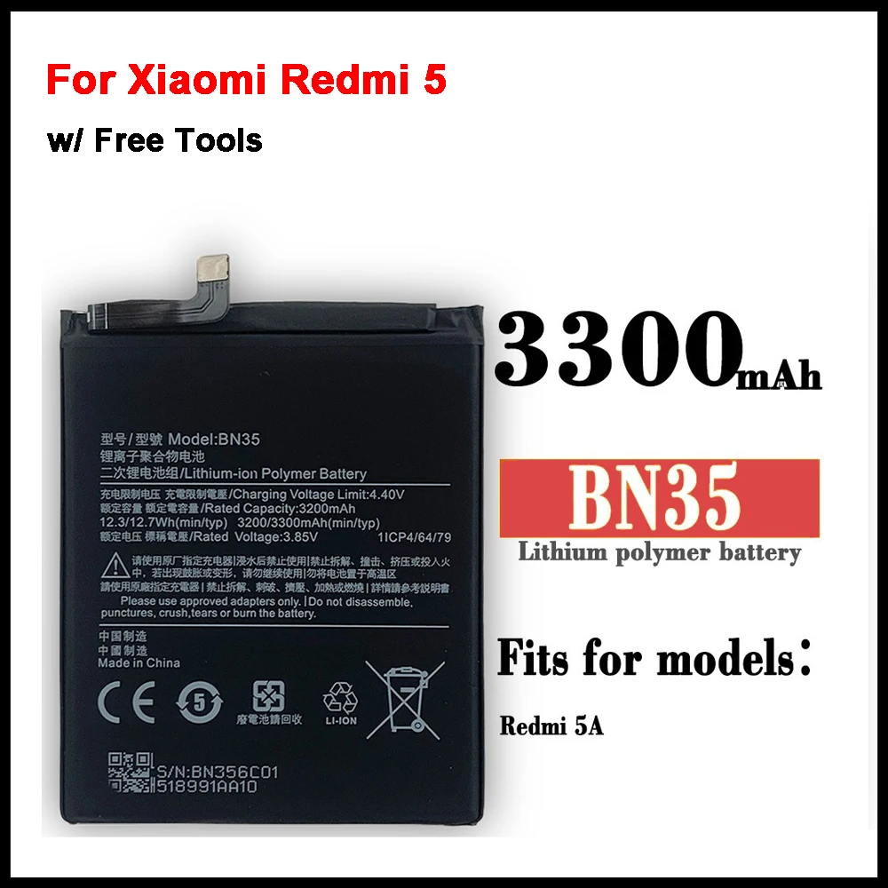 

100% Оригинальный аккумулятор BN35 3300 мАч для Xiaomi Redmi 5 Redmi5 Red mi5 высококачественные сменные батареи для телефона