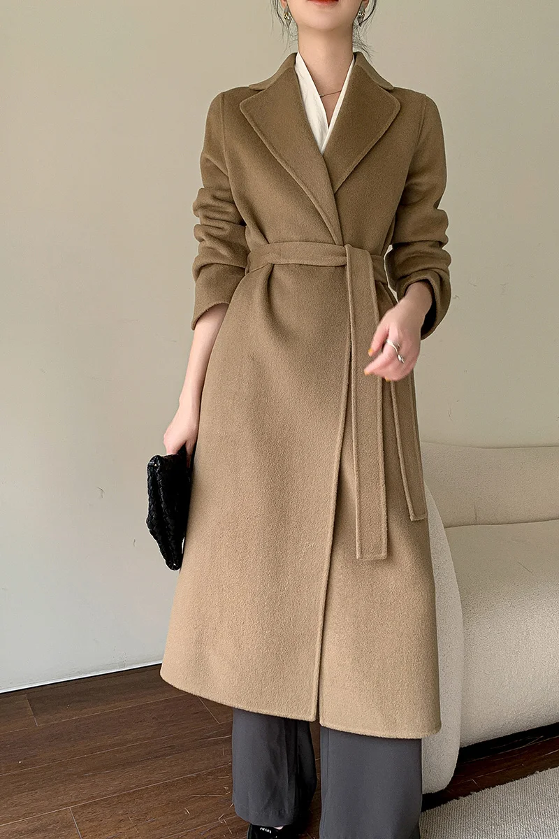 

Высококачественное двустороннее кашемировое пальто, женское длинное простое темпераментное новое осенне-зимнее пальто из чистой шерсти ...