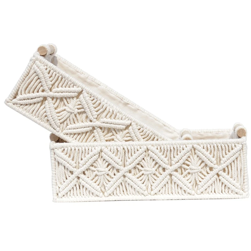 

Macrame Storage Basket Boho Decor Baskets For Organizing Woven Decorative Basket For Countertop Toilet Paper Basket 2Pcs